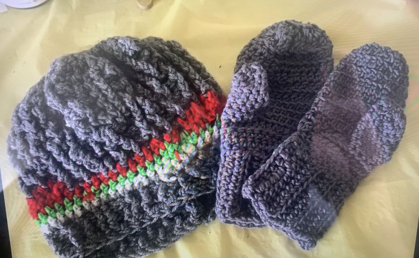 Crochet Hat with Matching Mittens