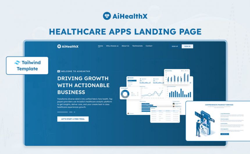 AiHealthX—Tailwind Healthcare Apps Landing Pa